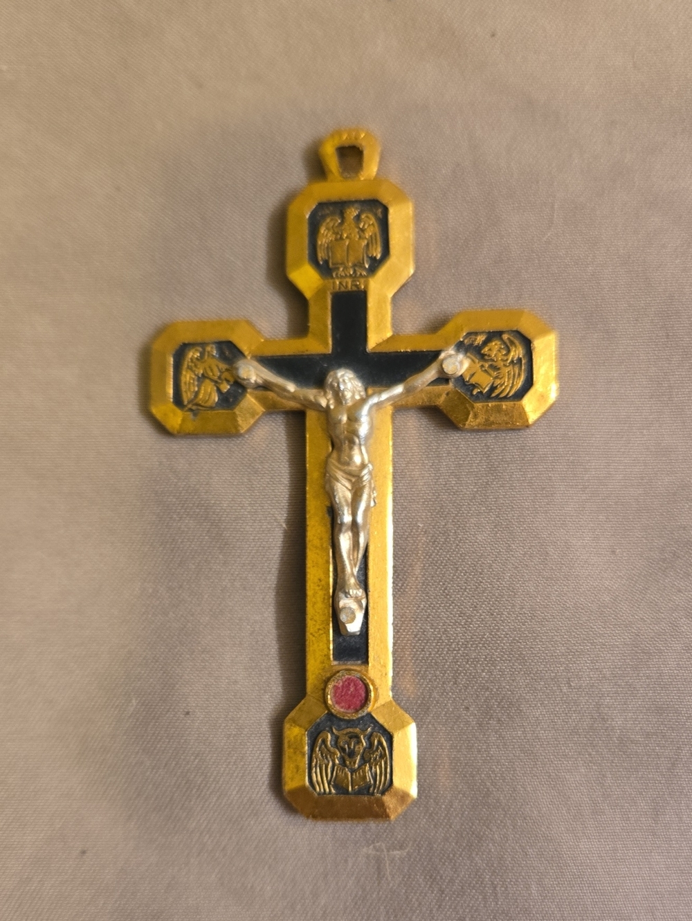 Gold & Black Crucifix Via Crucis Pendant With Relic & Stations Of The Cross